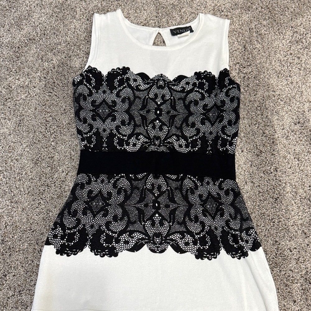 VENUS White Sleeveless tank with Black Lace Overlay